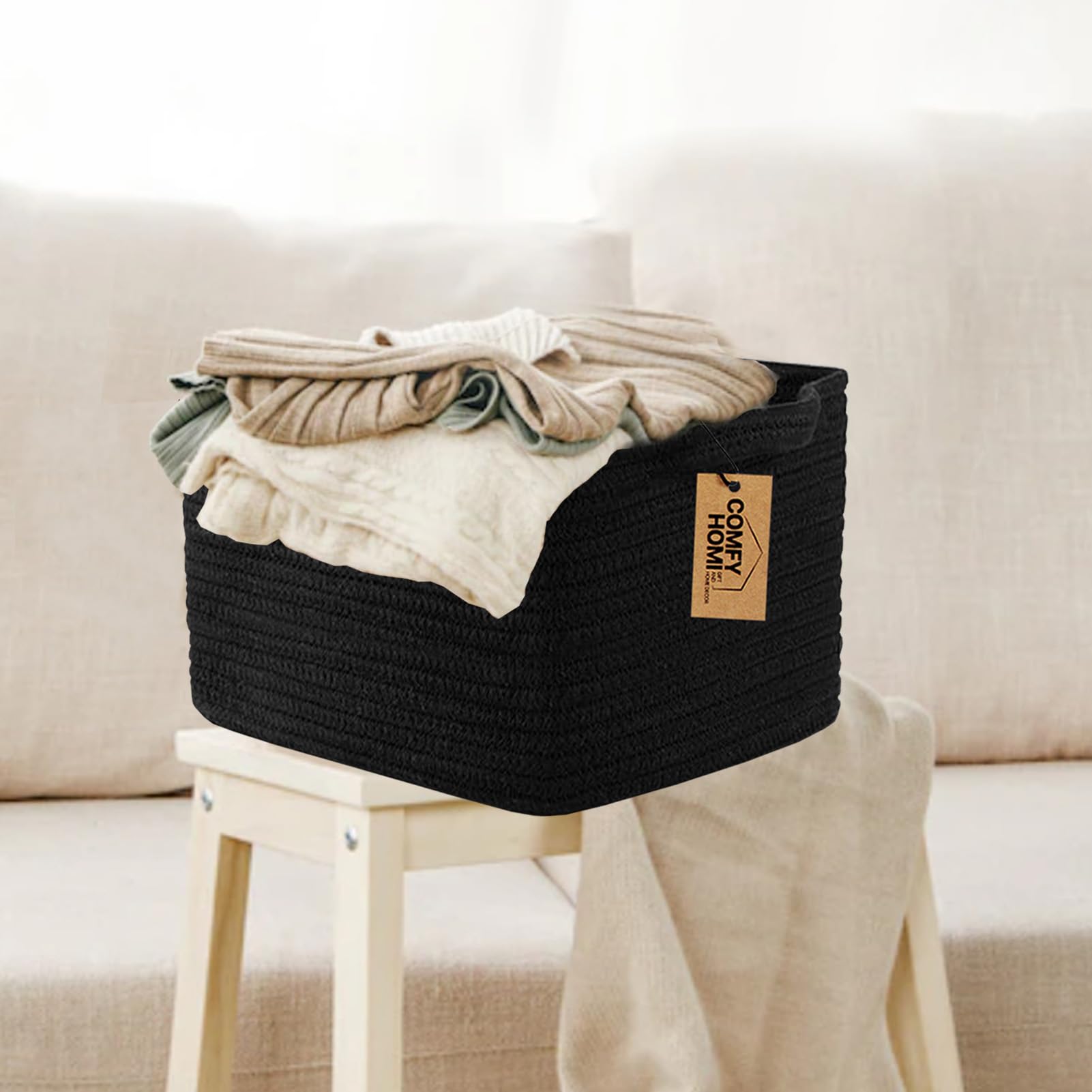 COMFY HOMI - Cesta de almacenamiento para estantes, cestas tejidas para almacenamiento, cesta de cuerda de algodón, organizador de almacenamiento de juguetes, cubo de almacenamiento, organización y