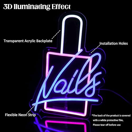Miniatura 2 de CKTBLEY Letrero de neón para uñas letreros de luz LED de neón letreros iluminados para decoración de pared letrero de pared LED de acrílico colorido