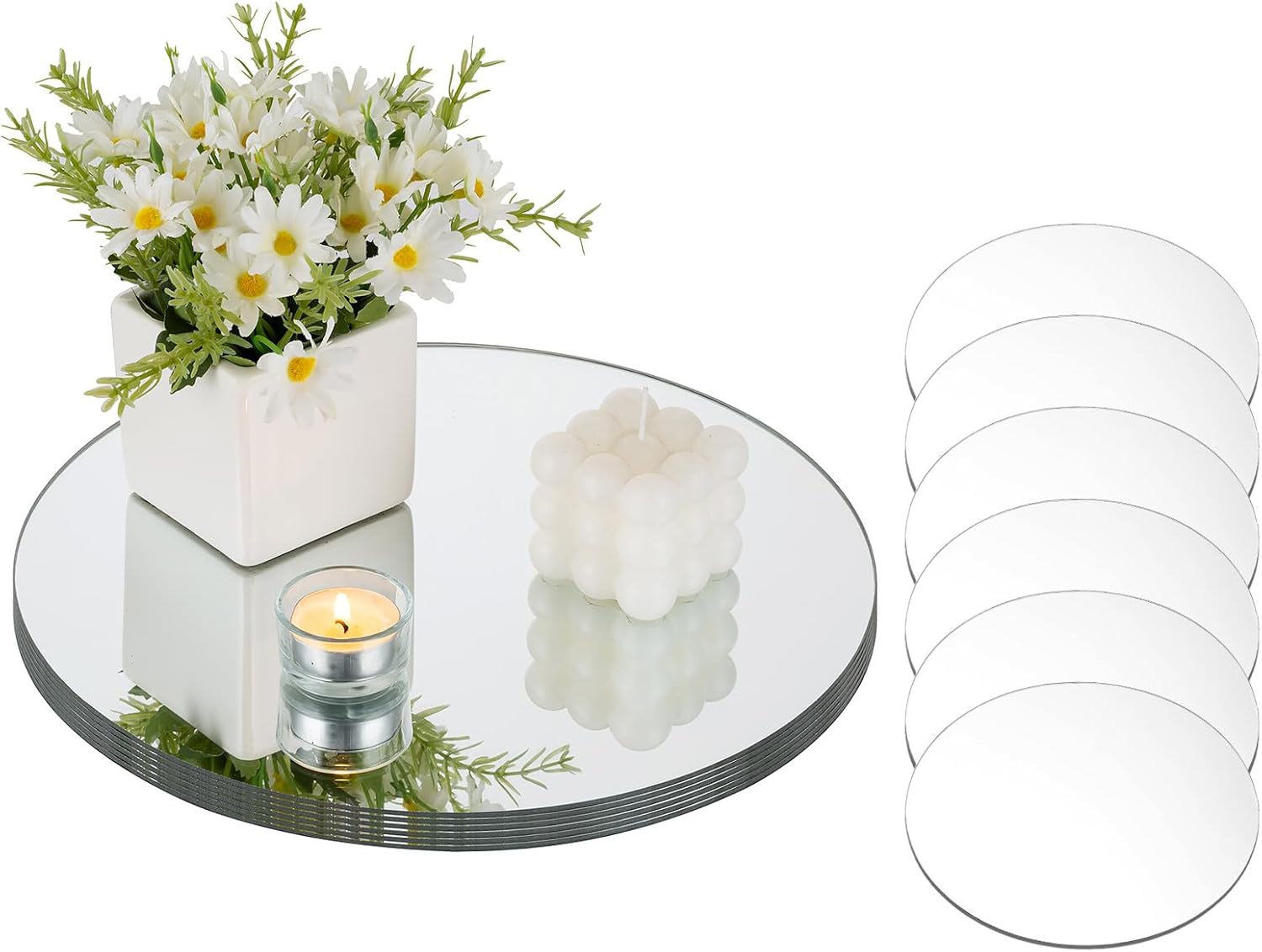 NUPTIO Round Mirror Candle Plates 30cm 12 Pcs Wedding Table