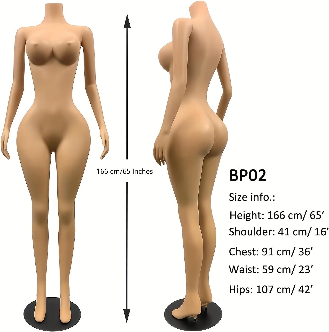 Curvy BBL Female Mannequin Full Body, Plus Size Realistic Woman Dress Form with Adjustable Stand,Metal Base for Boutique Display(BP02M)