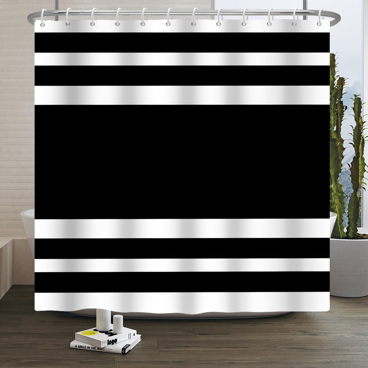 Xiaoterna Stripes Shower Curtain White and Black Stripe Shower Curtain Symmetric Straight Zebra Lines Simple Plain Mildew Resistant Bathroom Curtain Machine Washable Waterproof Fabric 105x160cm