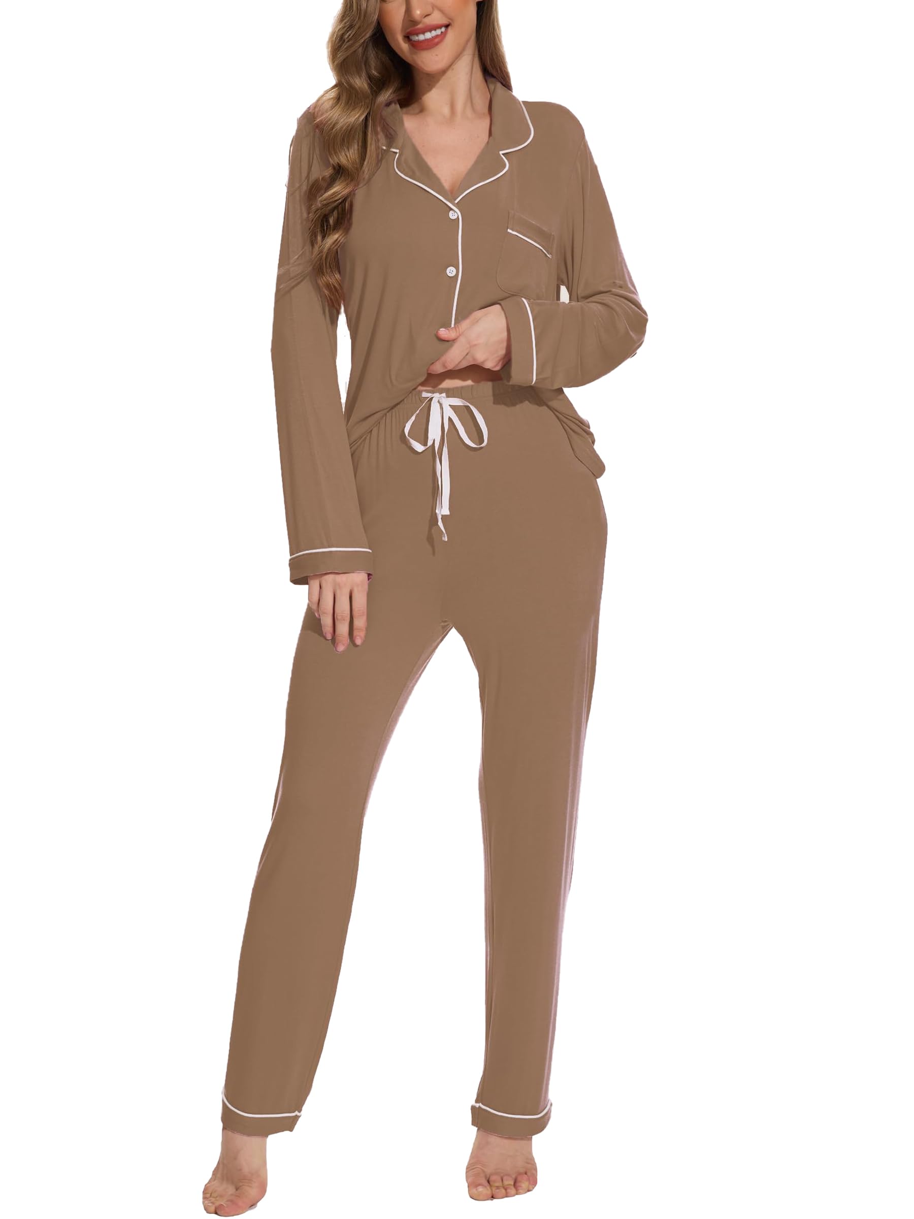 Button Up Pajamas for Women Long Sleeve Sleepwear Soft Loungewear Ladies Pjs Set XS-XXL