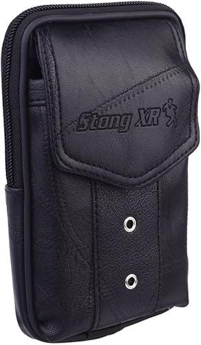 Miniatura 8 de TENDYCOCO Paquete de 1 bolsa de cintura para hombres monedero para hombres bolso vertical para teléfono móvil bolsa de cuero genuino hombres negro,