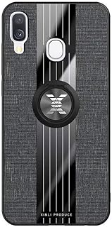 FHXD Compatible with Samsung Galaxy A40 Case Ultra Thin Fabric Textured Pattern Cover+1*Screen Protector 360° Rotation Ring Stand Shockproof Anti Scratch Protective Cover-Black