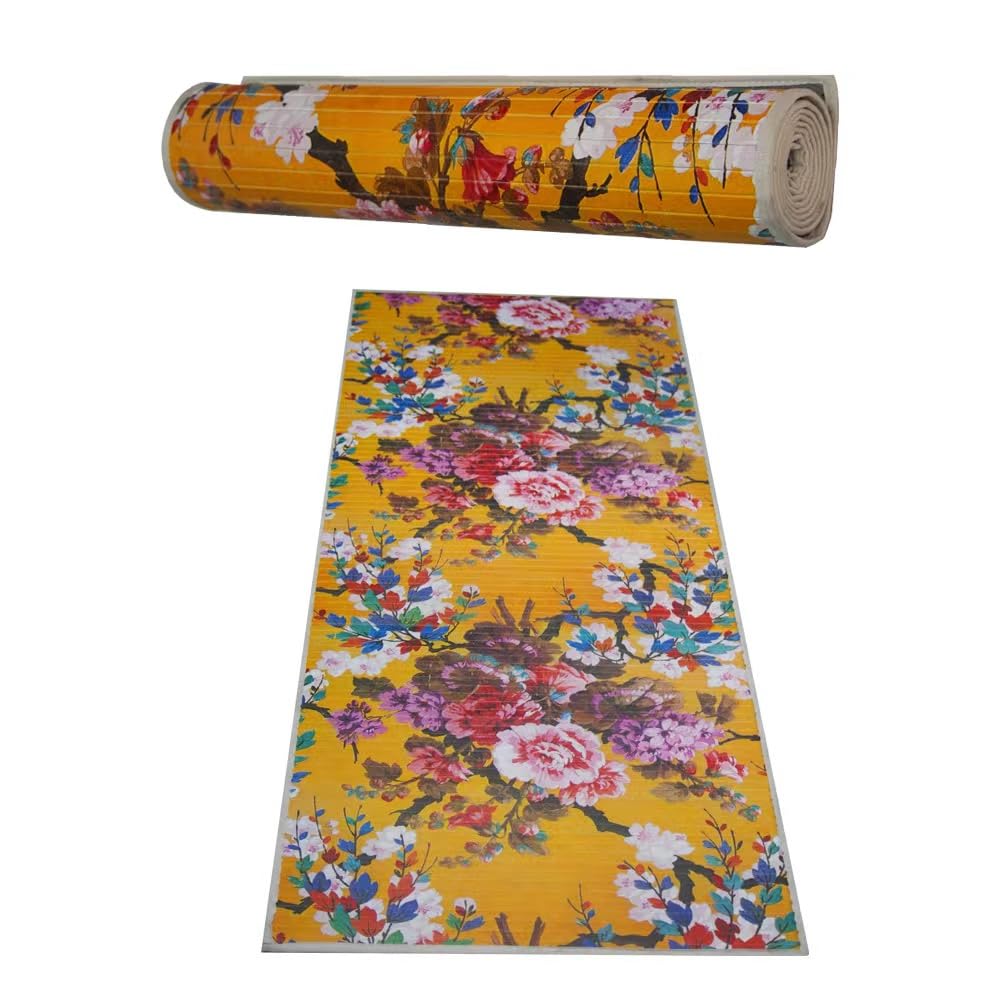 Bambus-Yogamatte, Vintage-Blume, natrliche Bambusmatte, Fitnessmatte, 61 x  170 cm, fr Zuhause, Tatami, Yoga, Pilates, Fitness und bungen, ...