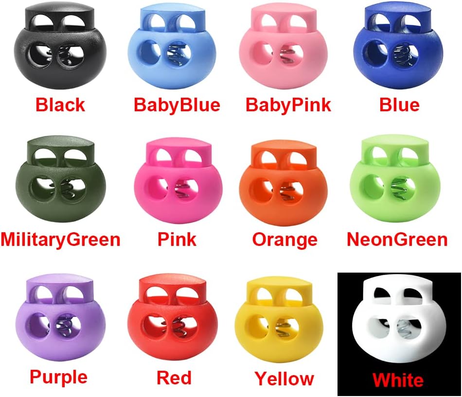 CooBigo 30pcs Assorted Colors Plastic Spring Cord Lock for Drawstrings Bag Replacement, Paracord Lock, Shoe Lace Toggles Stopper Gloves Fastener Slider End Clasp Double Hole - Image 7