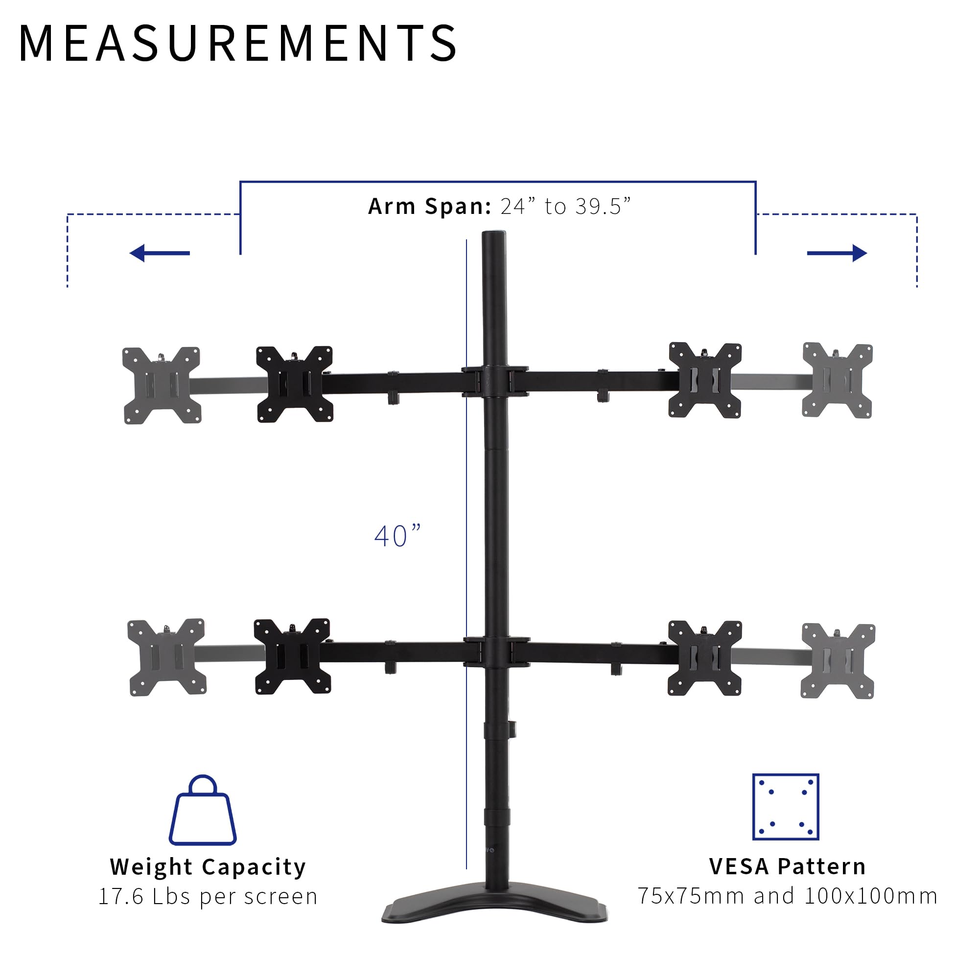 VIVO STAND-TS38B-4 - Soporte de escritorio para monitor LCD ultra ancho de 27 a 38 pulgadas, base independiente, poste extra alto, brazos telescópicos ajustables, configuración de pared empotrada, se