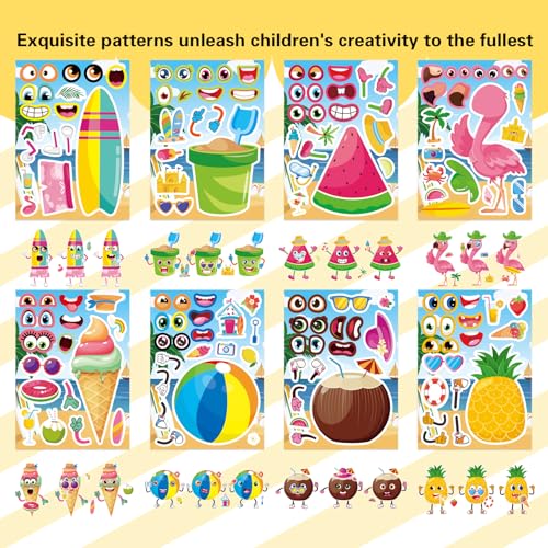 Image of Summer Stickers, Make a Face Sticker, Hawaii Luau DIY Craft Activities