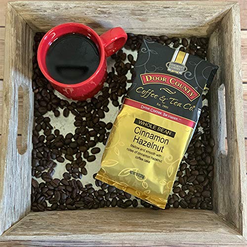 Door County Coffee - Cinnamon Hazelnut, Cinnamon Hazelnut Flavored Whole Bean Coffee - Medium Roast, 10 Oz Bag #TOP5