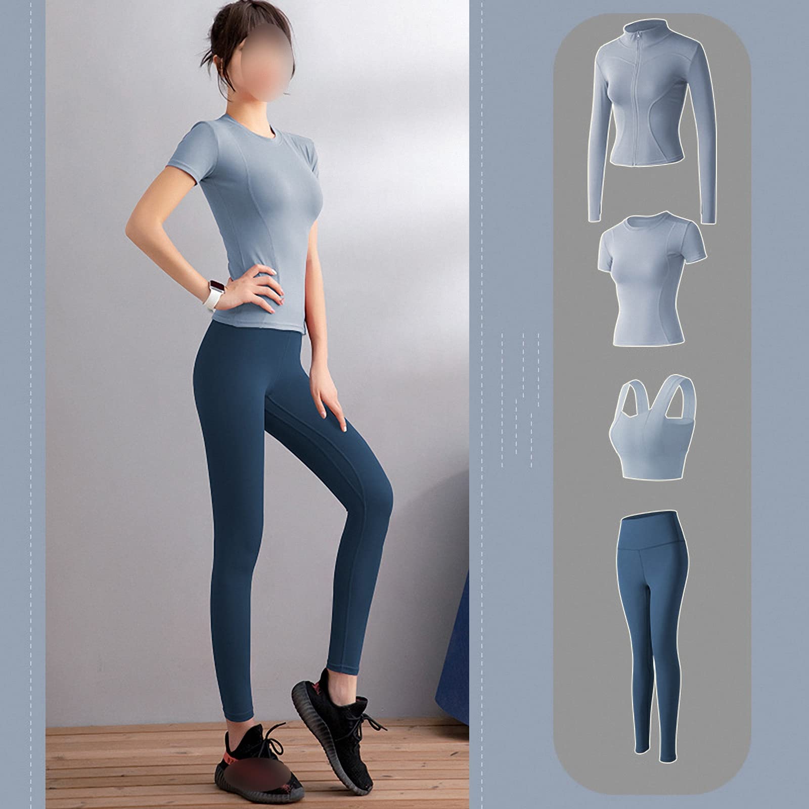 4-częściowy damski zestaw odzieży fitness do jogi, siłownia rano bieganie trening trening legginsy garnitur styl 8, M