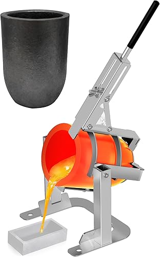 Nelyrho Pinzas de vertido de crisol de mano con un crisol de grafito y un estante de vertido, funcionan con crisoles y horno de fusión, fundición de