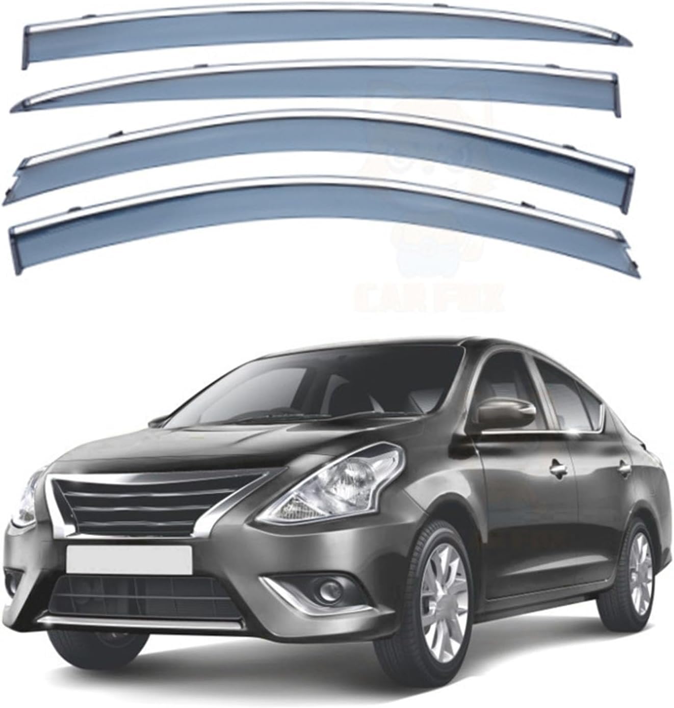 FengXH Window Deflectors for Nissan Sunny MK3 N17 2011-2019 - 4pc Smoke Tint, Waterproof, Noise Reducing.