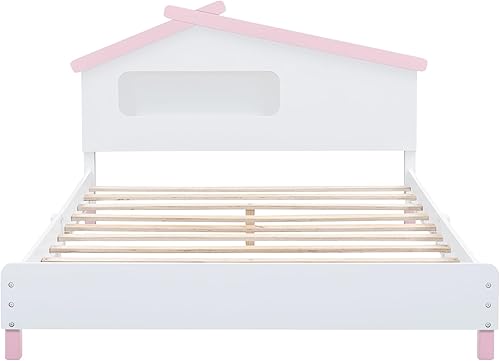 Miniatura 5 de Merax Camas de casa para niños con cabecera LED, tamaño matrimonial, marco de cama baja de madera divertida para niños y niñas, no necesita somier