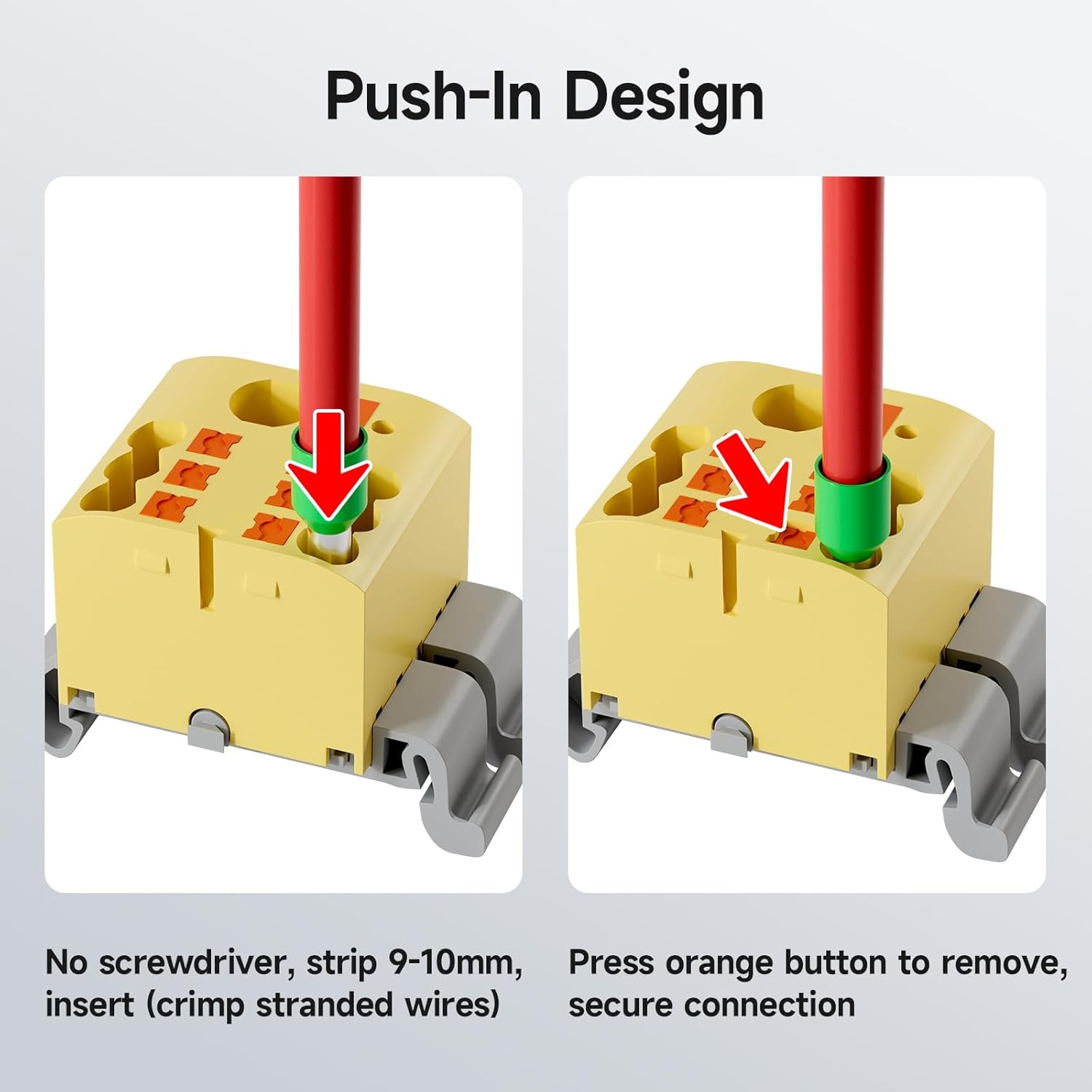 4Pcs KV225G DIN Rail Terminal Blocks, 3-Pole 1 in 6 Out Push-in Wire Connector/Splitter, 690V 24A