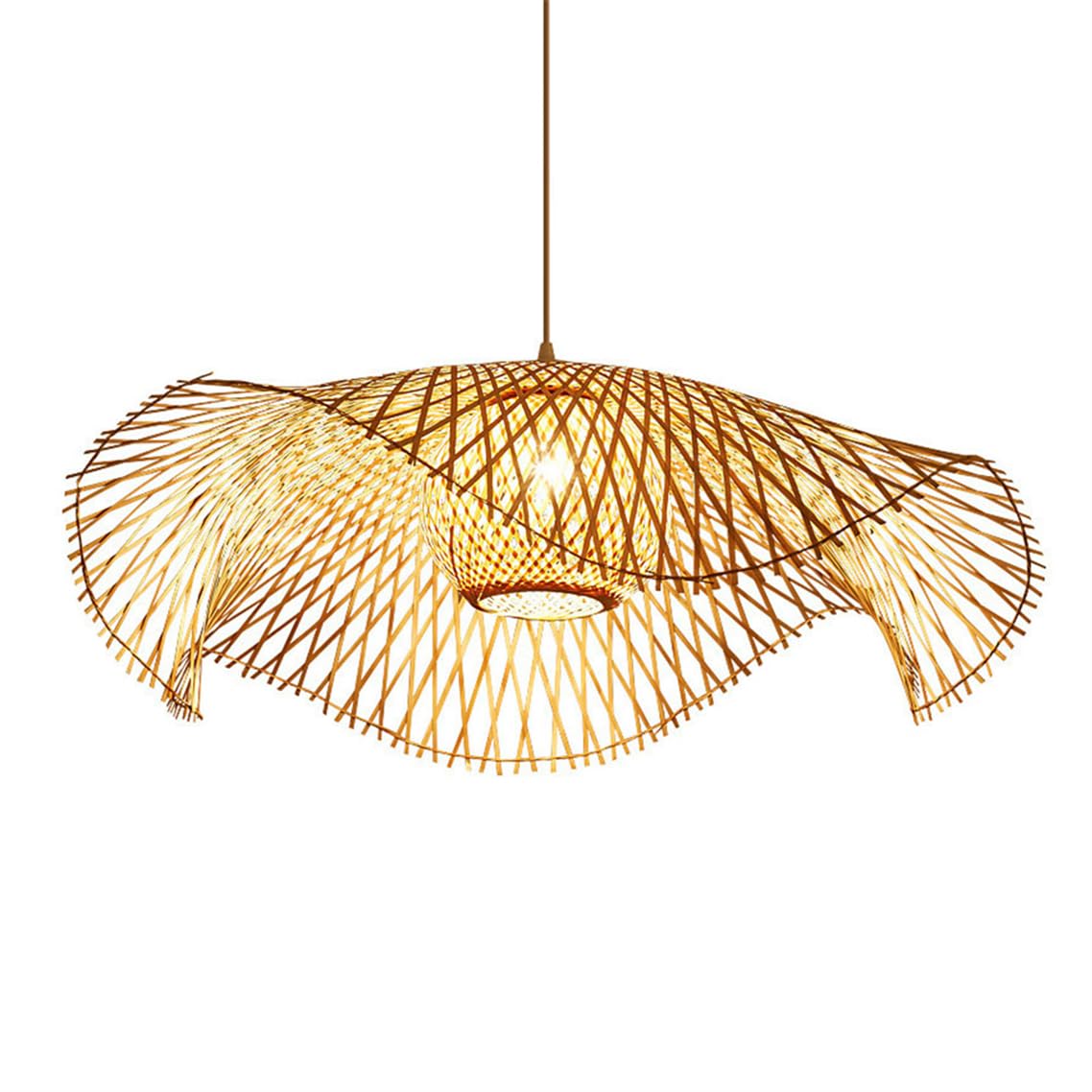 LQZCXMF Geometry Bamboo Pendant Lamp for Restaurant Hanging Light Fixture Natural Wicker Rattan Basket Lamp for Kitchen Island E26 Fixtures for Dining Room, Living Room, Entryway, Foyer