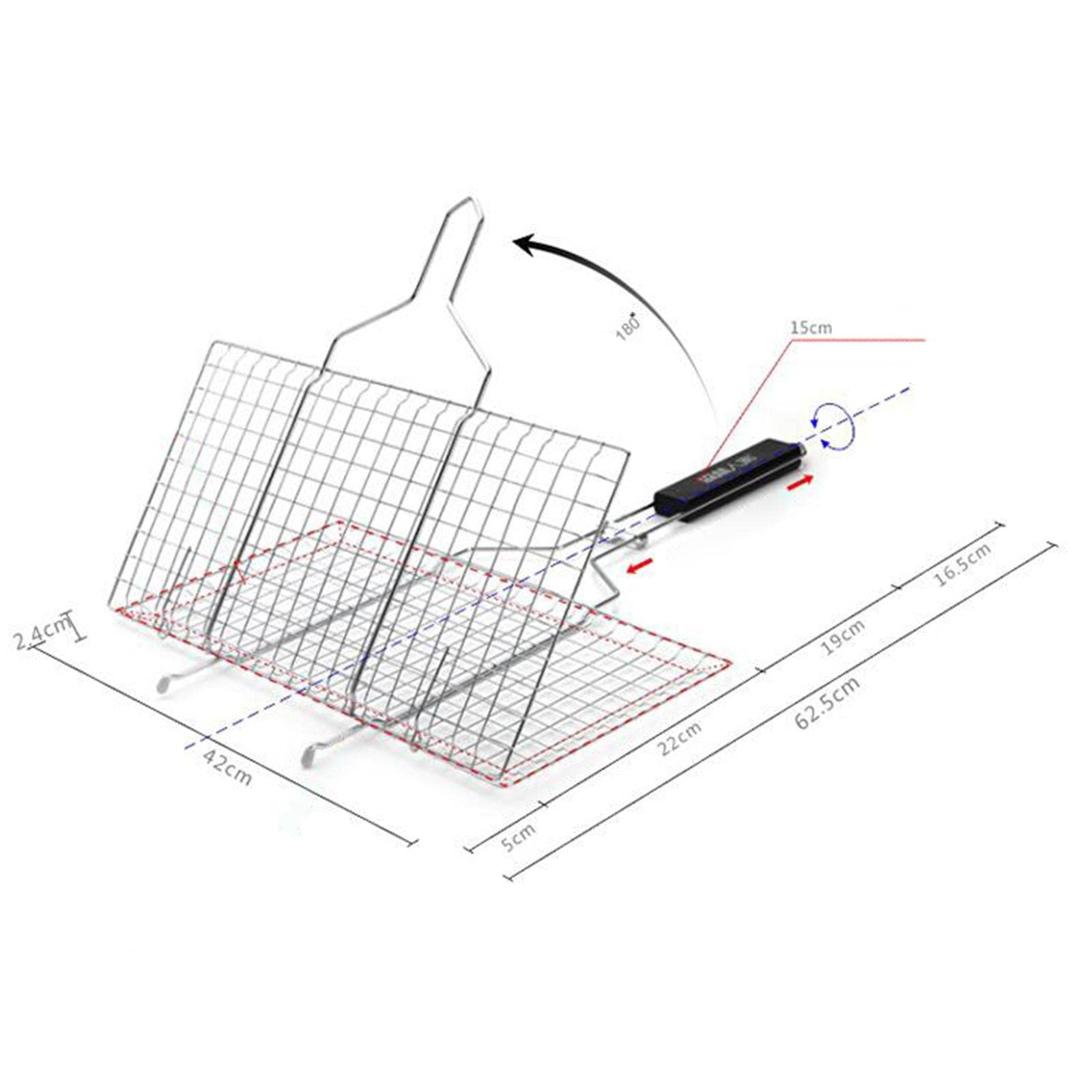 Cesta para Barbacoa Resistente de Acero Inoxidable con Rejilla Antiadherente Y Cómodo Mango de para Asar Pollo Pescado Verduras Carne Fác, Los 62.5x42CM