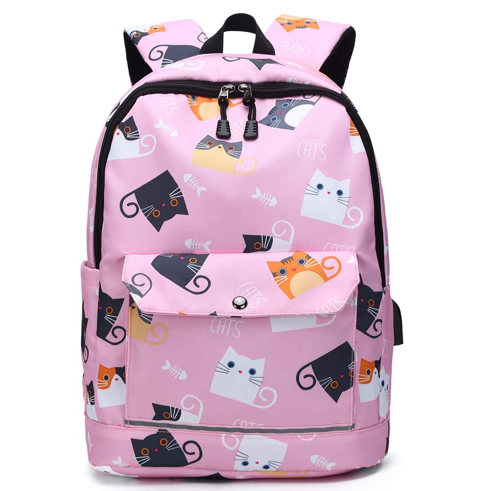 AIDEMEI Mochila De Estudiante NiñA De 9-12 AñOs Mochila De Gran Capacidad A Prueba De Agua con Estampado De Gato De Dibujos Animados Lindo