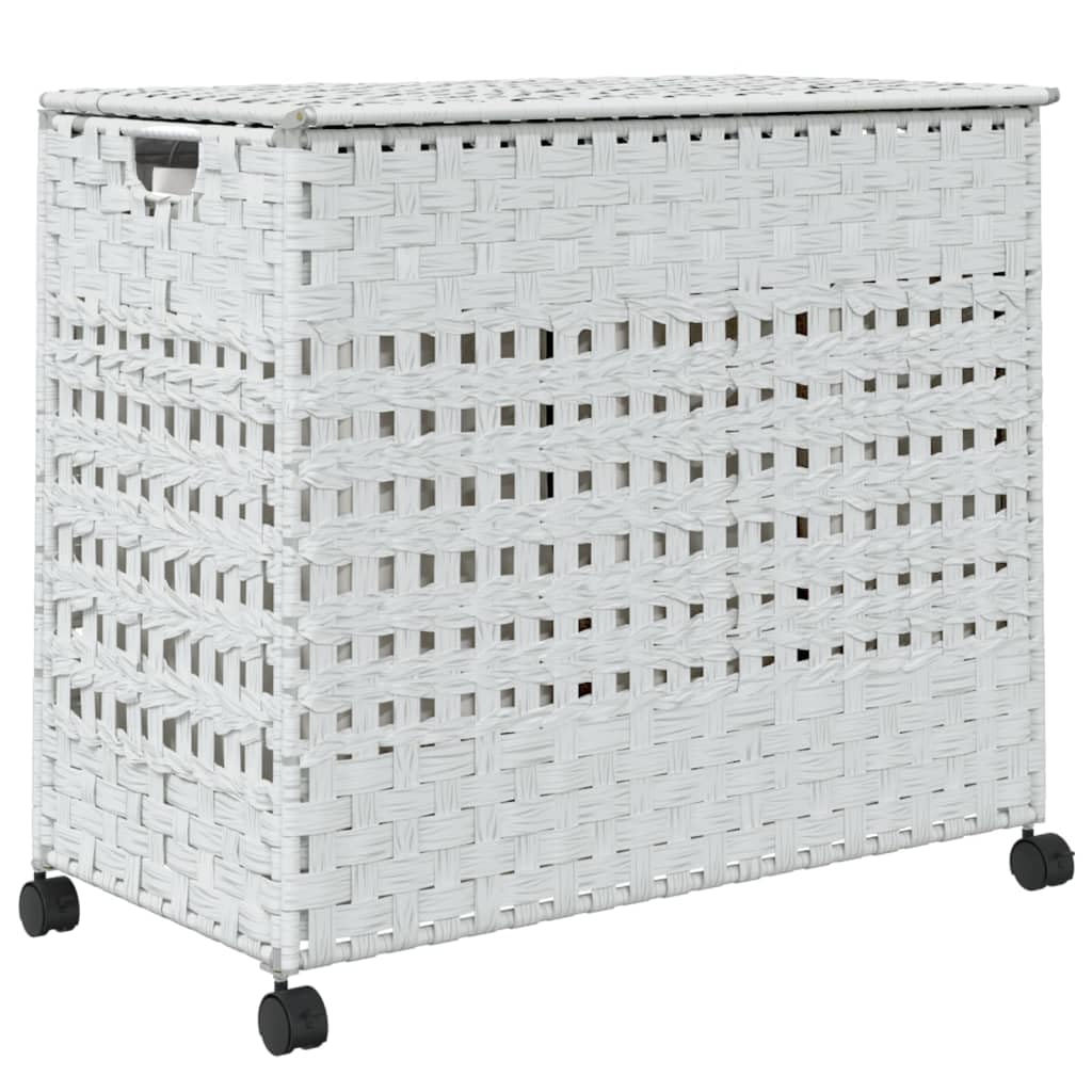 vidaXL Cesto Portabiancheria con Ruote Bianco 66x35x60 cm Rattan