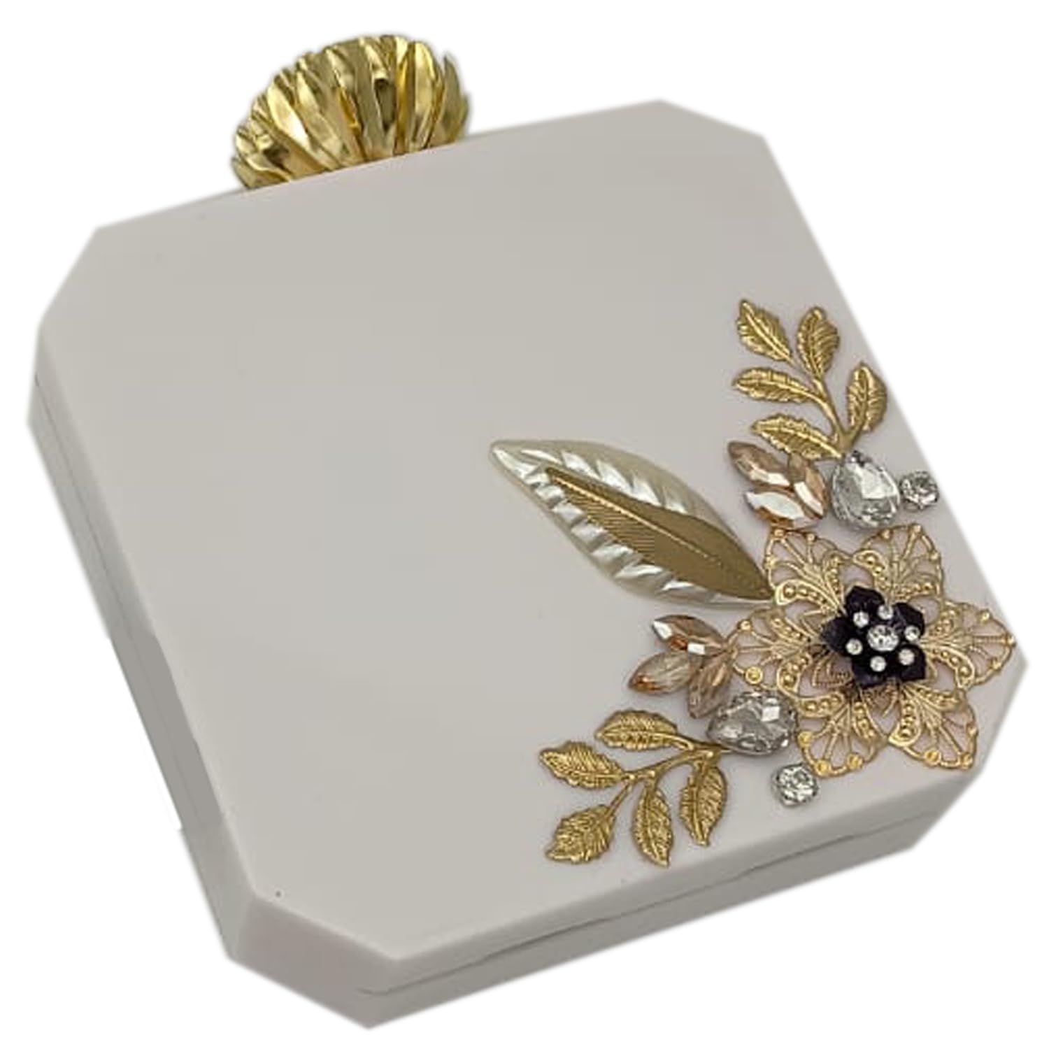 Clutch bag Hand Bag Acrylic Clutch for Women Bridal Clutch with Removable Gold Chain Strap Marble Purse Floral Clutch Bag For Women's & Girls White-image-19