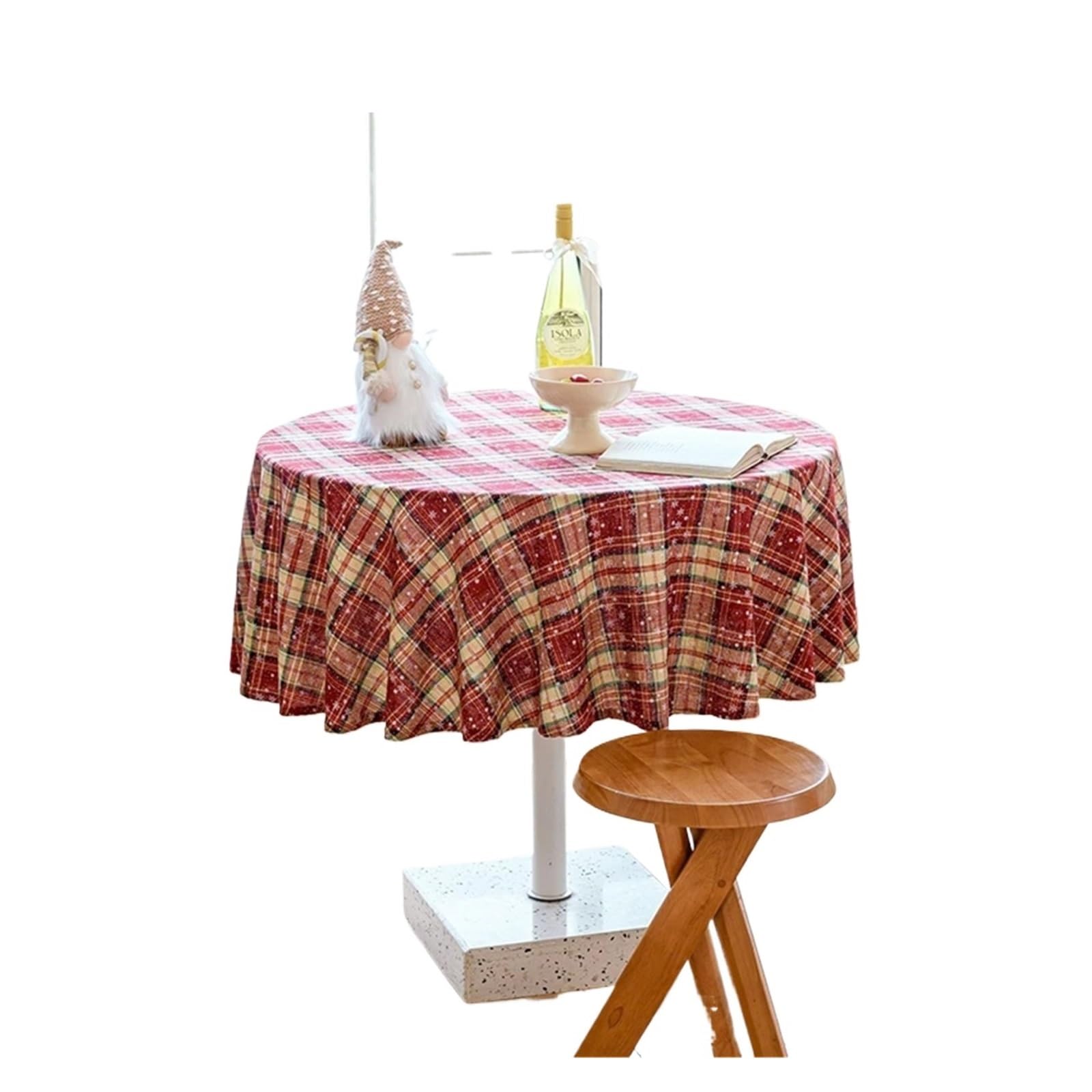 BTGYTTKL Checkered Tablecloth Tartan Red Plaid Snowflake Tablecloth Washable Checkered Rectangle/Round Fabric Table Cloths Holiday Decorations