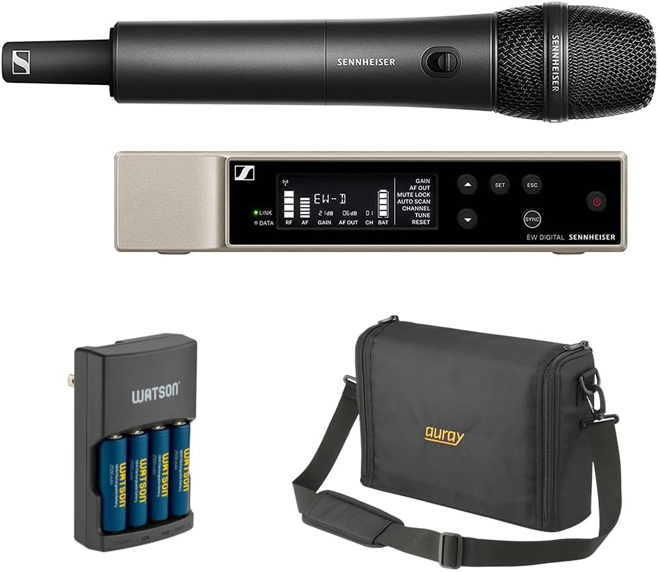 Sennheiser EW-D 835-S Set Wireless Handheld Mic System with MMD 835 Capsule (Q1-6: 470 to 526 MHz) Bundle with Auray WSB-1S Carrying Bag and Watson Rapid Charger