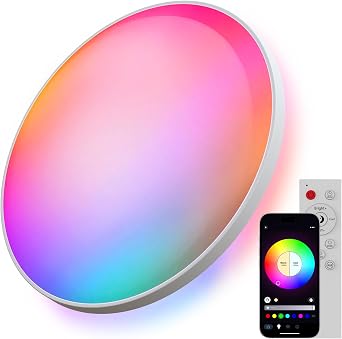 PKBD Smart Ceiling Light, 12 Inch RGB LED Ceiling Light with Remote Control, 3000K-6500K Adjustable Modern Ultra-Thin Ceiling Lamp for Bedroom Living Room and Gaming Room, 1 Pack