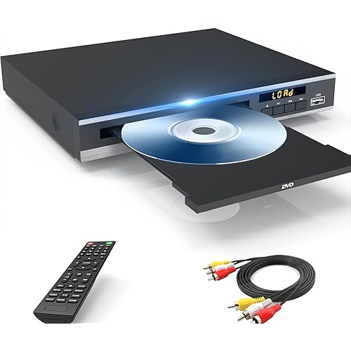 DVD Player, Region Free DVD Players for CD/DVD's, Compact DVD Player Supports NTSC/PAL System with RCA Stable Outputs/USB 128G Input, Contains Remote Control and RCA Cable-Without HDMI Cable