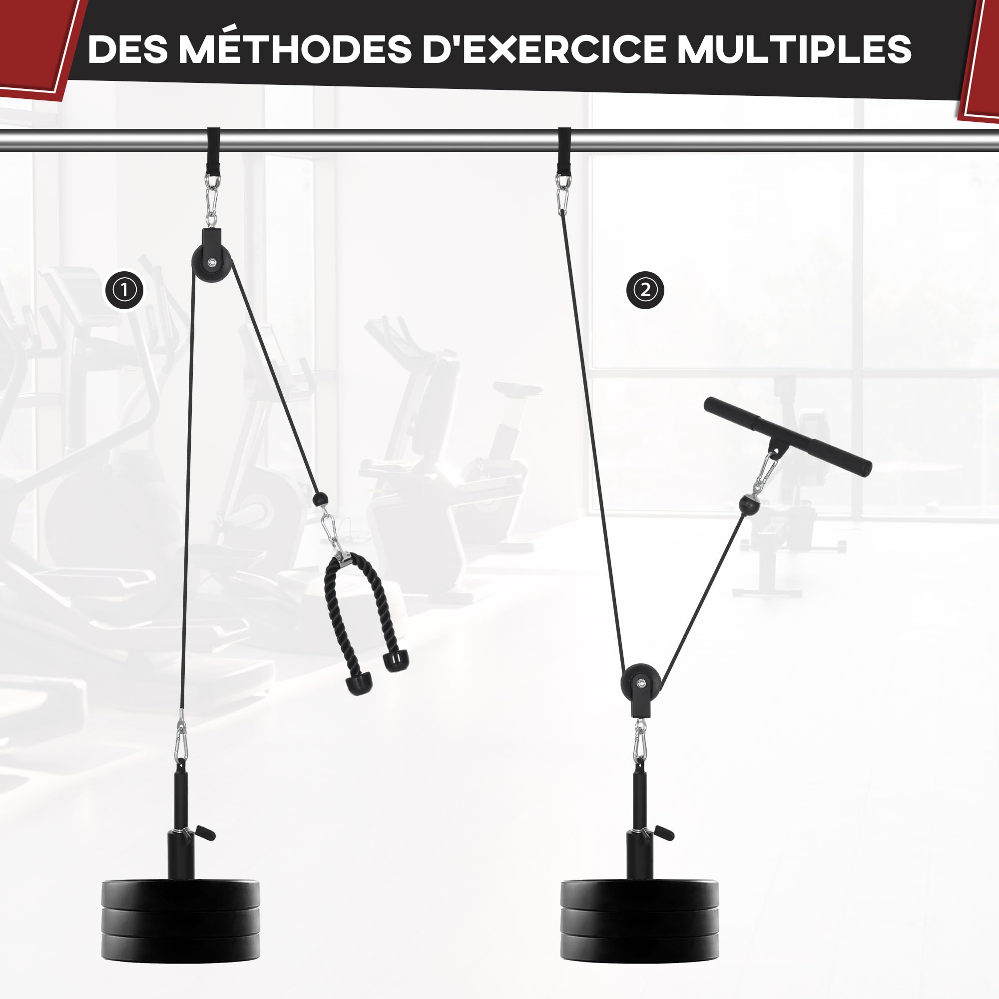 SPORTNOW Système de poulie de Musculation - système de poulie d'entraînement des Triceps pour Traction LAT Biceps, Triceps, épaules, Dos, Avant-Bras, en Acier et Nylon, Noir