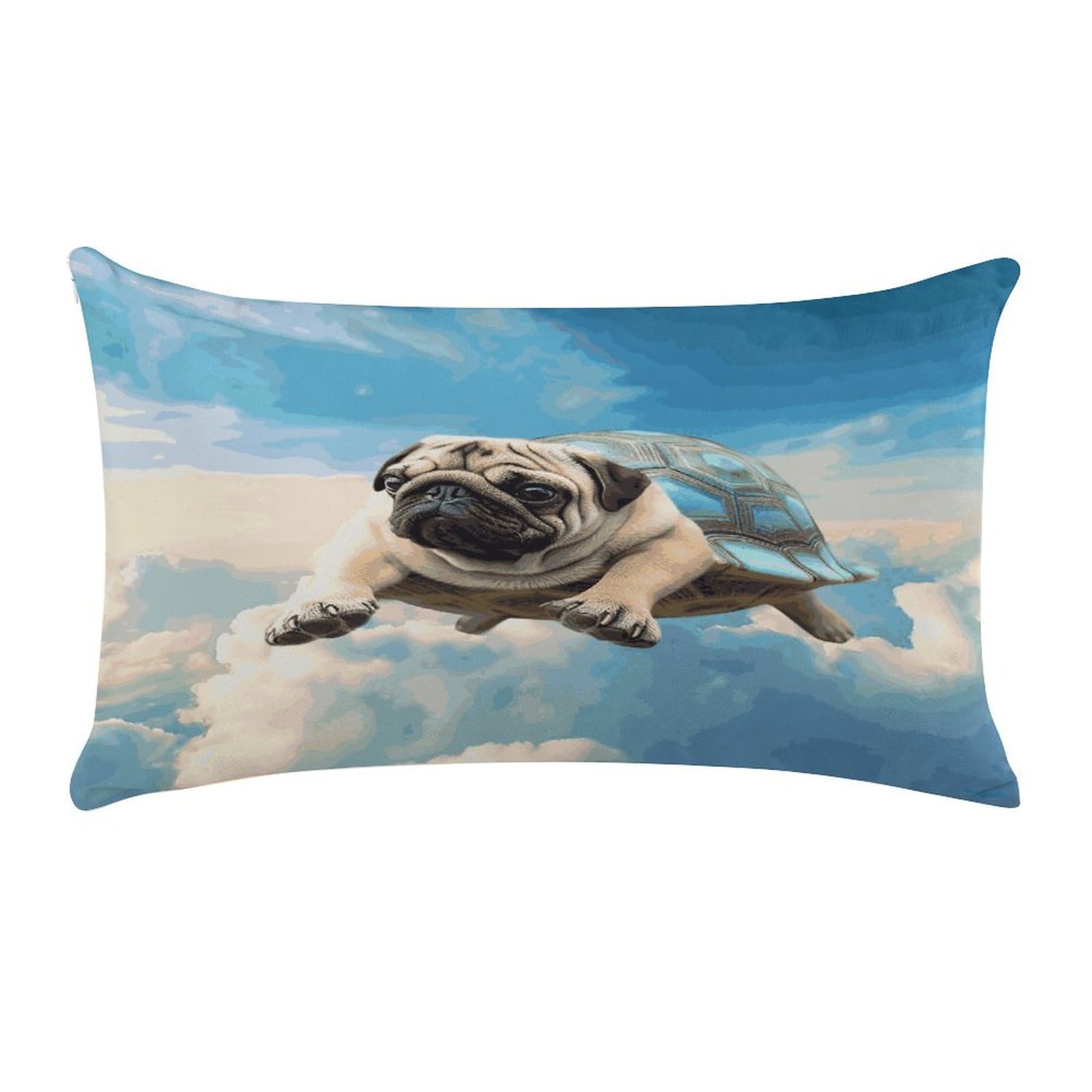 Funny Turtle Pug Dog in The Sky Pillow Cover Super Soft Pillowcase Luxury Cozy Fuzzy Velvet Pillow Shams Breathable Standard Pillow Cases with Zipper Wrinkle-Free Pillow Cover 12 "×20 "