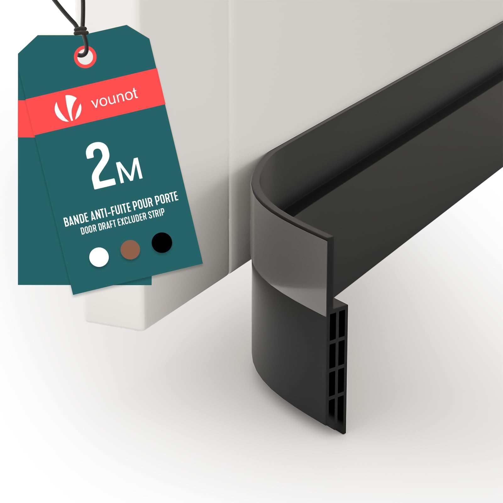 VOUNOT® Door Draught Excluder Strip, Draft Excluder Under Door for Energy Saving, Soundproof, Weatherproof, Dust Reduction Door Seal for Home, Entrance, 200x5cm, Black