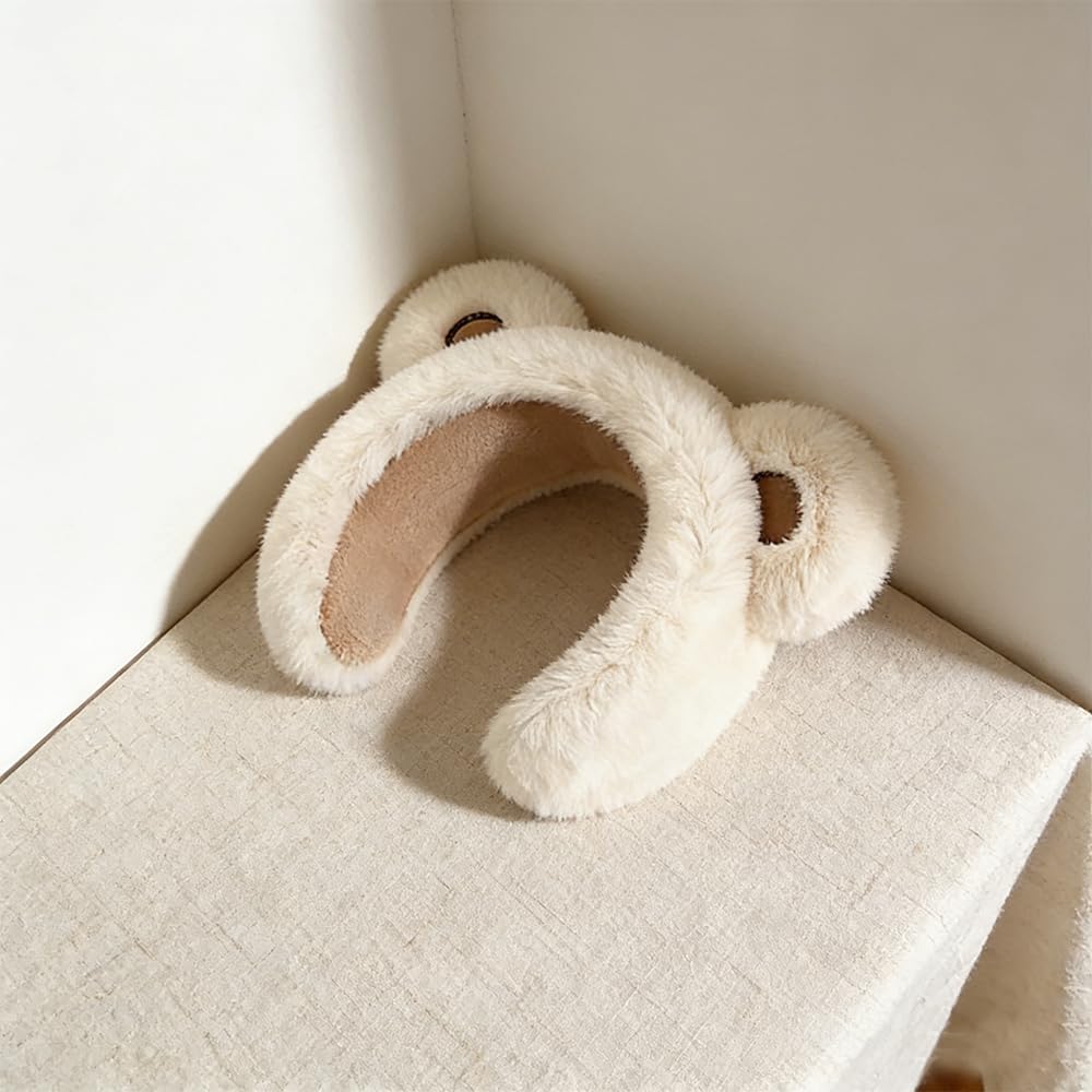 OULIGET Cute Bear Plush Earmuffs Warm Cold Weather Ear Warmers, Winter Ear Warmers, Fluffy Outdoor Ski Earmuffs for Women