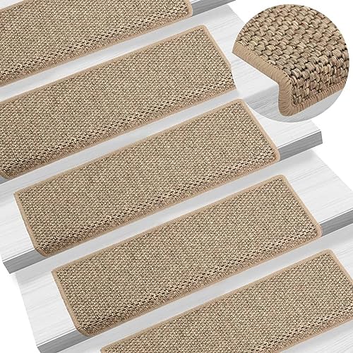 Vidaxl Alfombrilla Autoadhesiva De Escalera 15 Uds, Alfombrilla Con Aspecto Sisal, Protector Antideslizante De Pelda�o, Tela Beige Oscuro 65x21x4 Cm