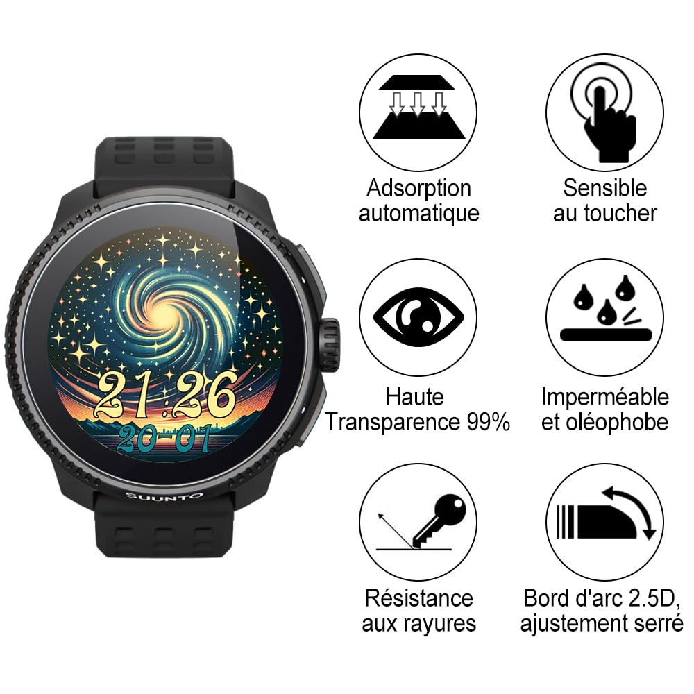 Vitre Protection pour SUUNTO Race, 4 Pièces écran verre trempé [Dureté 9H][HD Claire][Sans Bulless][Anti Rayures] vitre