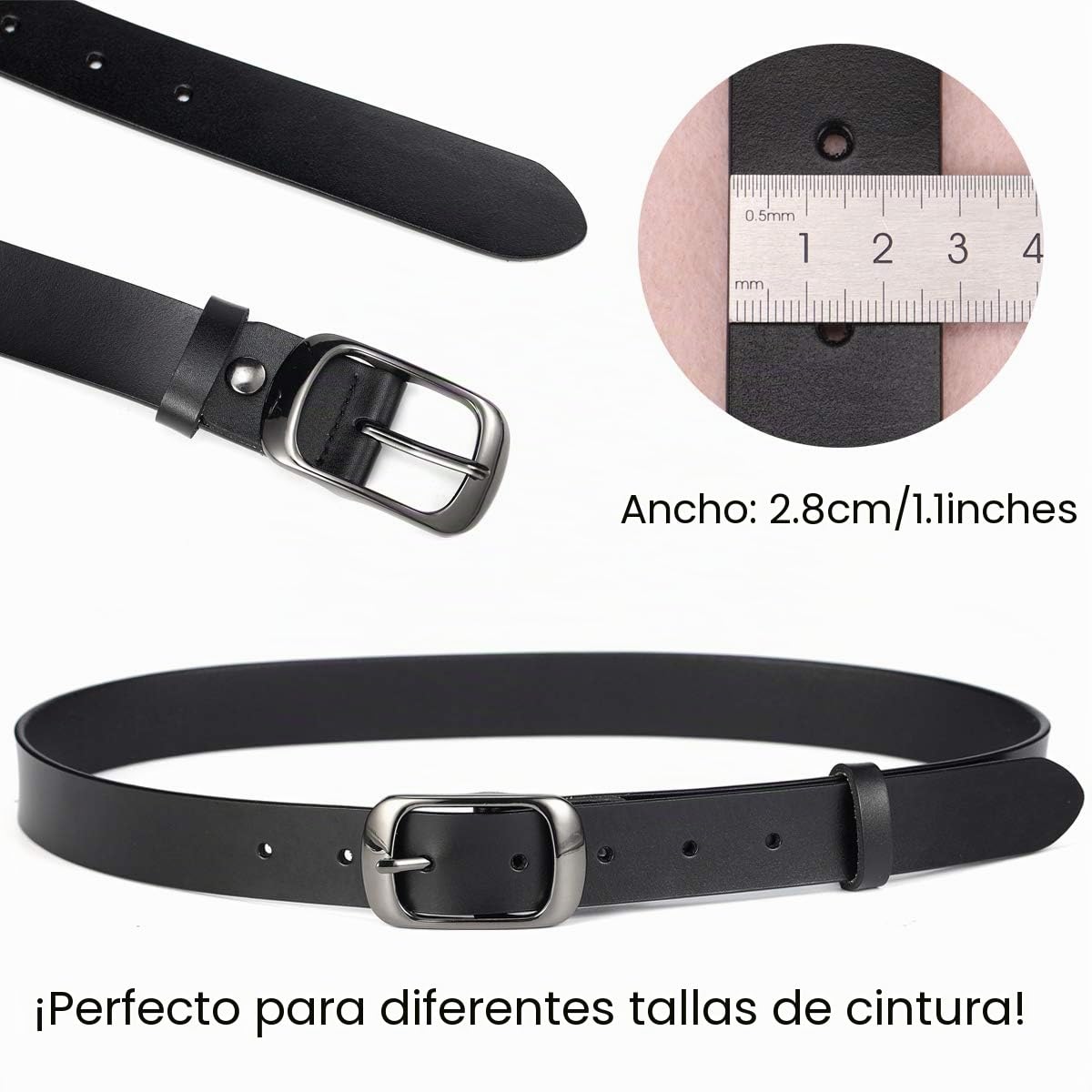 Cinturón de Cuero para Mujer Pantalones Vaqueros de Vestir de 2,8 cm de Ancho