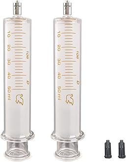 2Pack 50ml/cc Glass Syringe With Metal Head and Caps for Liquid,Small Syringe for Oil or Glue Applicator,No Needle