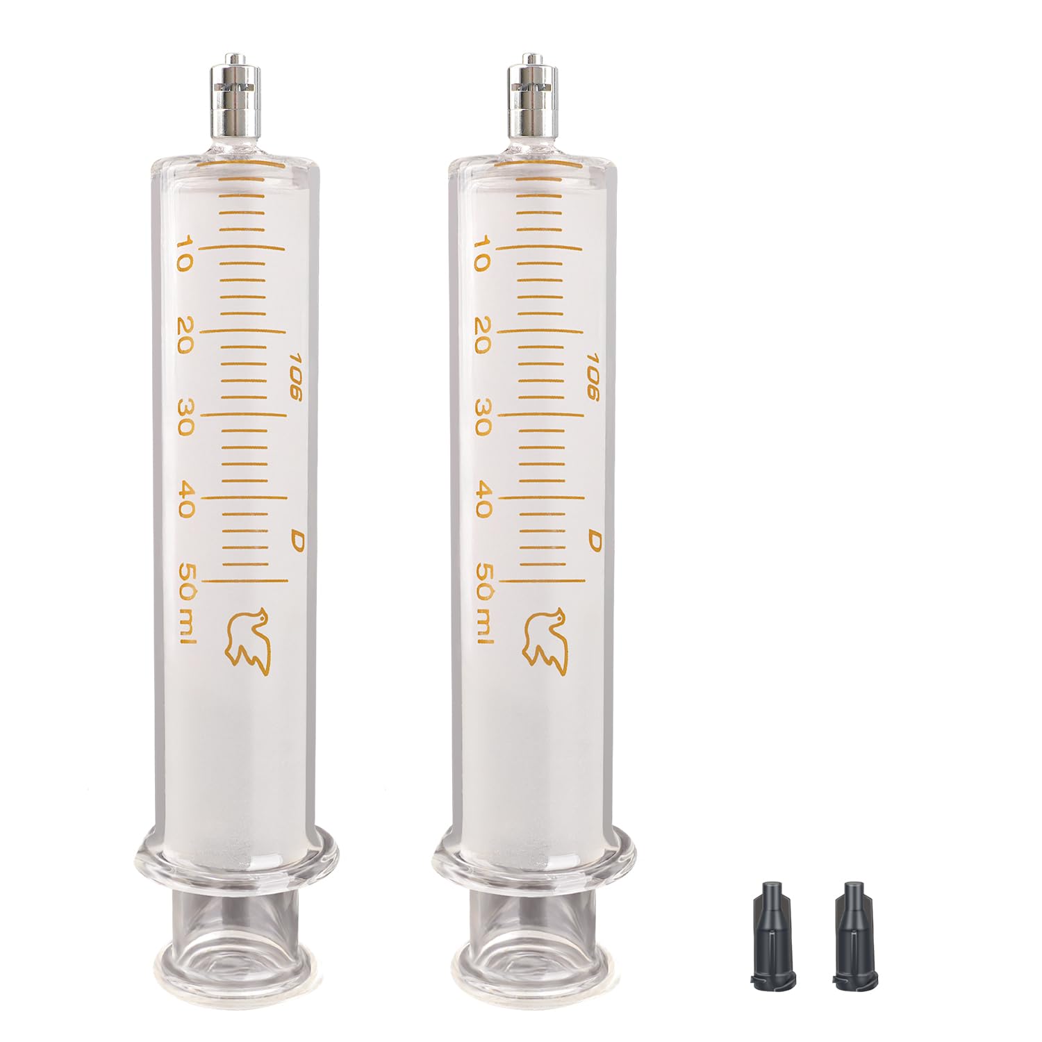 2Pack 50ml/cc Glass Syringe With Metal Head and Caps for Liquid,Small Syringe for Oil or Glue Applicator,No Needle