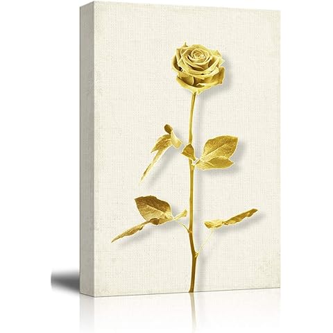 wall26 - Canvas Wall Art - 3D Effect Gold Rose on Rustic Texture Background - Giclee Print Gallery Wrap Modern Home Art Ready to Hang - 16x24 inches