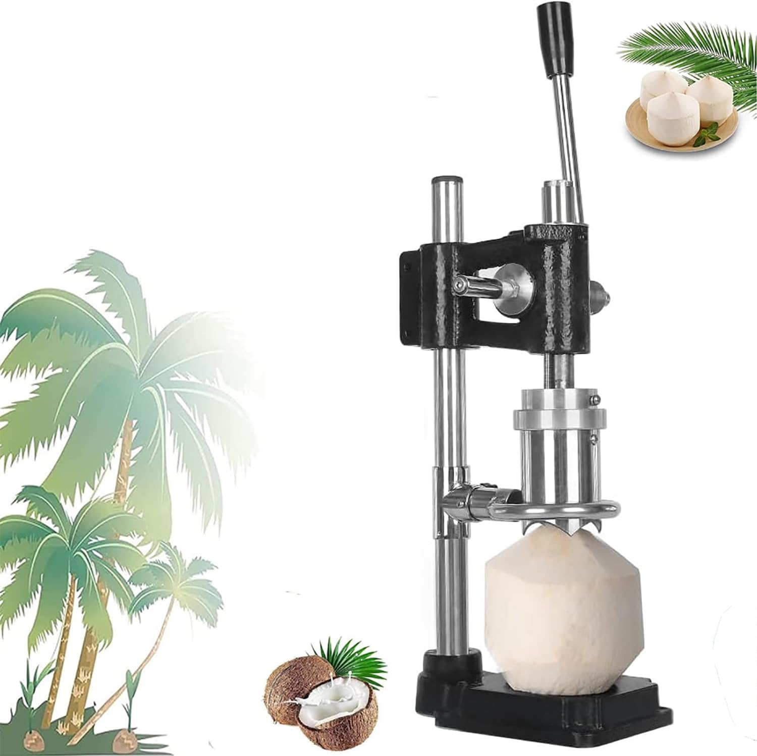 Manual Coconut Hole Opening Machine, Commercial Coconut Opener Lid Machine, One-Piece Molding with Thicken Base and 6cm Opening Size, Saving Time and Effort, for Home Shops Fruit Markets