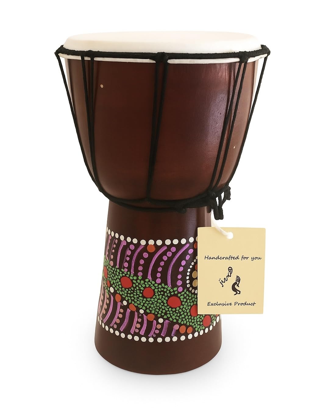 - Djembe Drum – Hand Carved African Drum, Bongo Congo Style – Solid Mahogany with Goatskin Head, Tribal Painted Design – 12" High by JIVE