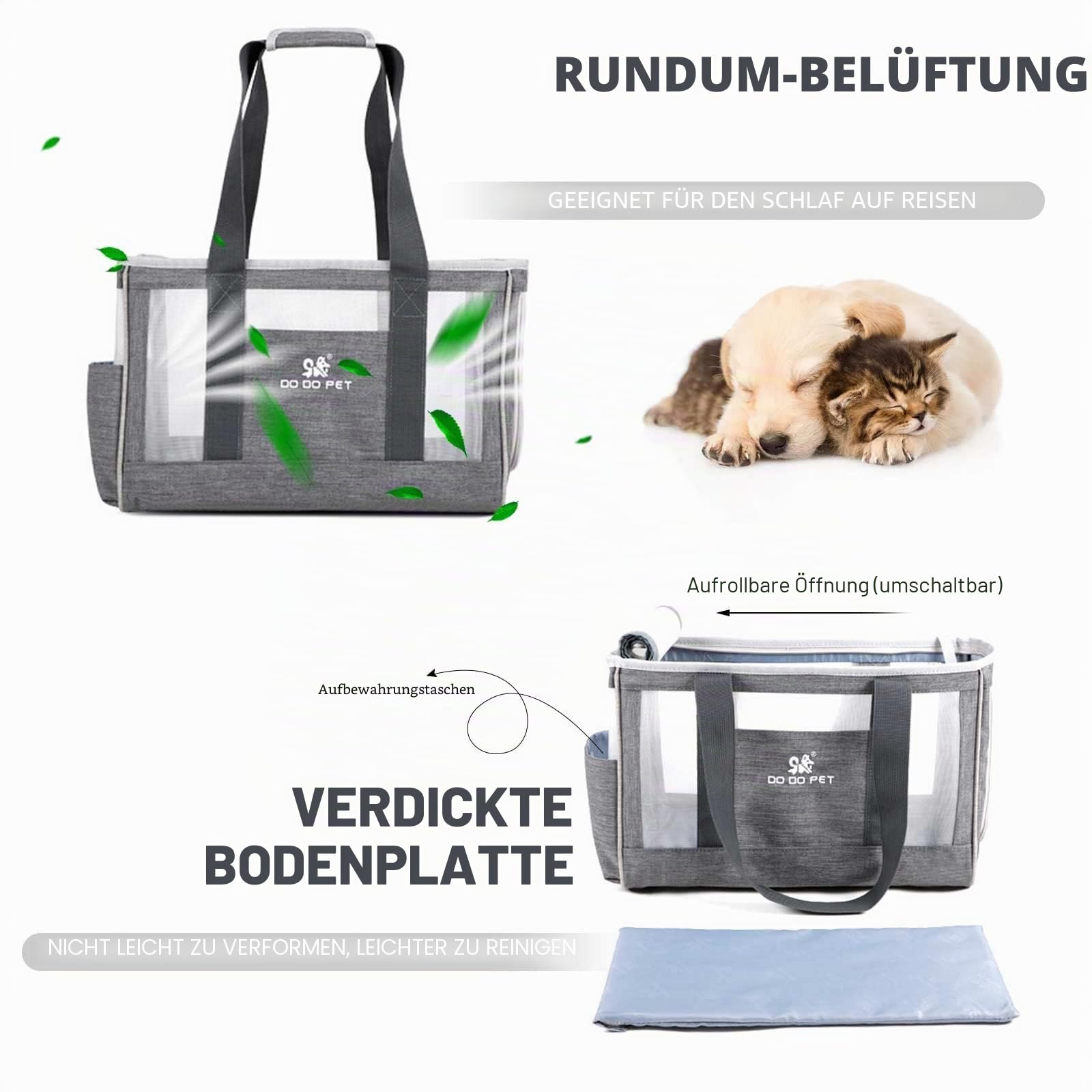PETCUTE Haustier Tragetasche für Hunde und Katzen mit Herausnehmbarer Matte,Katzentragetasche mit Seitentaschen,Sicherheitsleine,Atmungsaktiv Tragetasche Katzen für Kleine Hunde,Airline Genehmigt