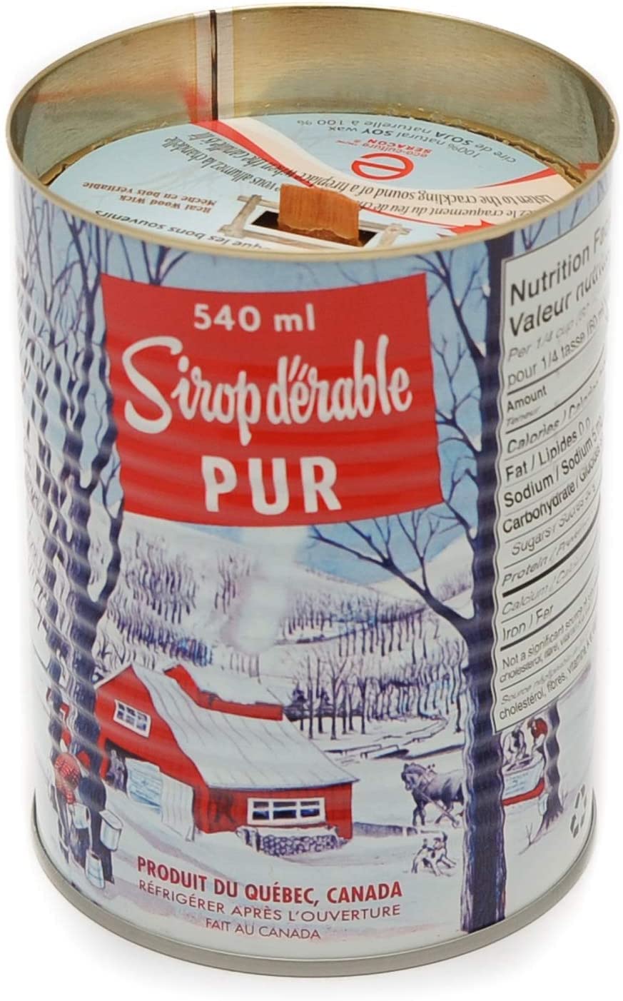 MapleFarm - Bougie parfumées au sirop d'érable en boîte traditionnelle canadienne. Mèche en bois. Maple syrup candle.