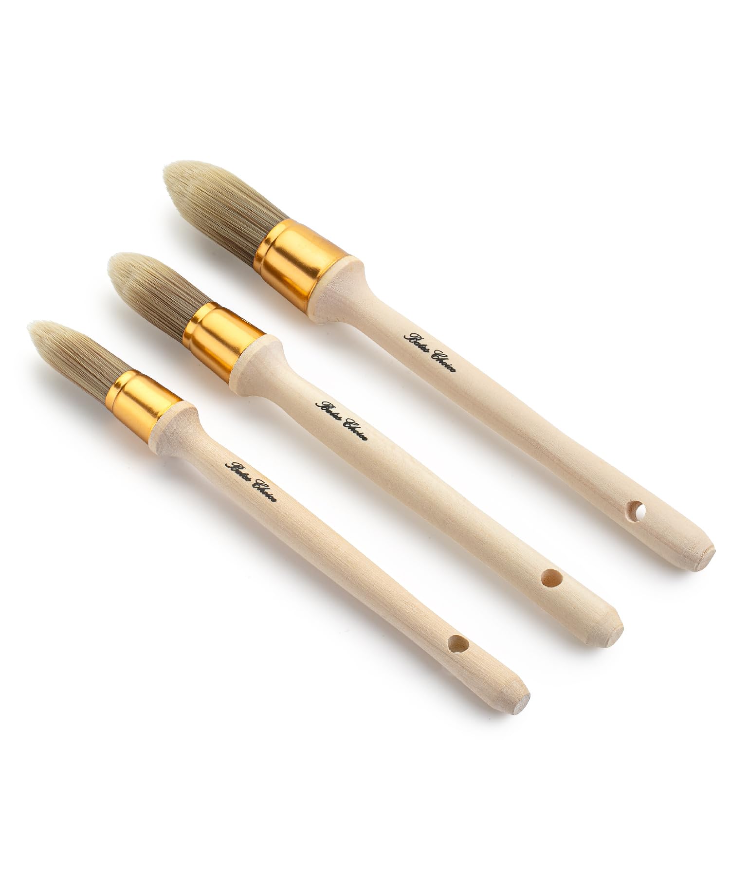 Bates- Trim Brush Set, 0.6”, 0.75” & 1”, Wooden Handle, Round Paint Brush