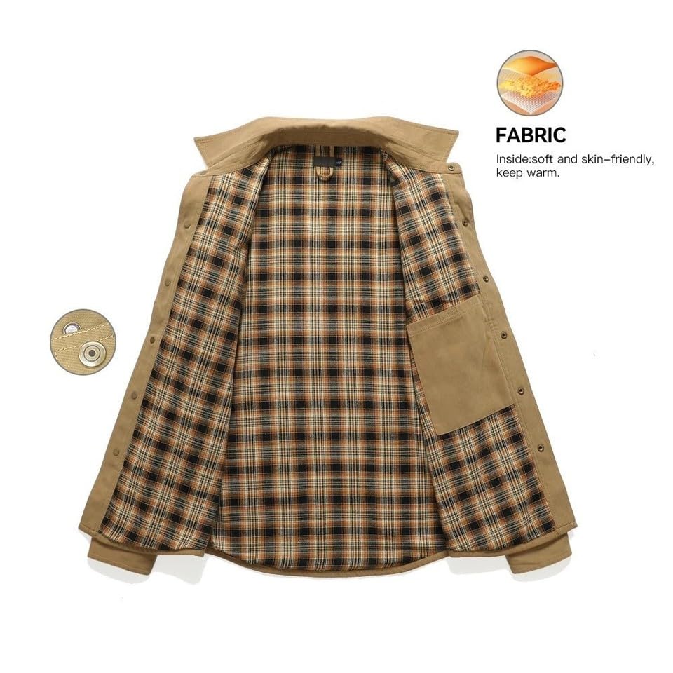 Generic Kurtka designerska dla (Couleur: Ciemny brąz) (ROZMIAR: S) Męska flanelowa koszula polarowa w kratę Płaszcz roboczy w kratę i pikowana kurtka AU