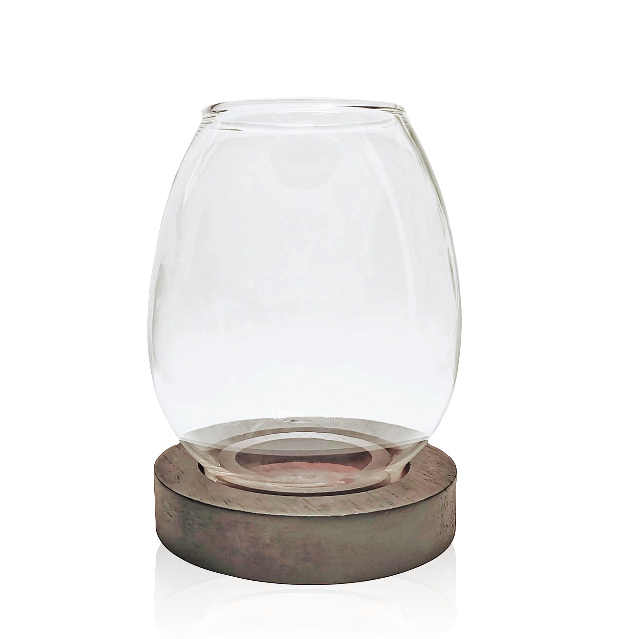 Small Glass Tealight Candle Holders Retro Votive Candlestick with Wooden Base - Windproof Burn-Proof and High Transparency - Perfect for Home Decoration