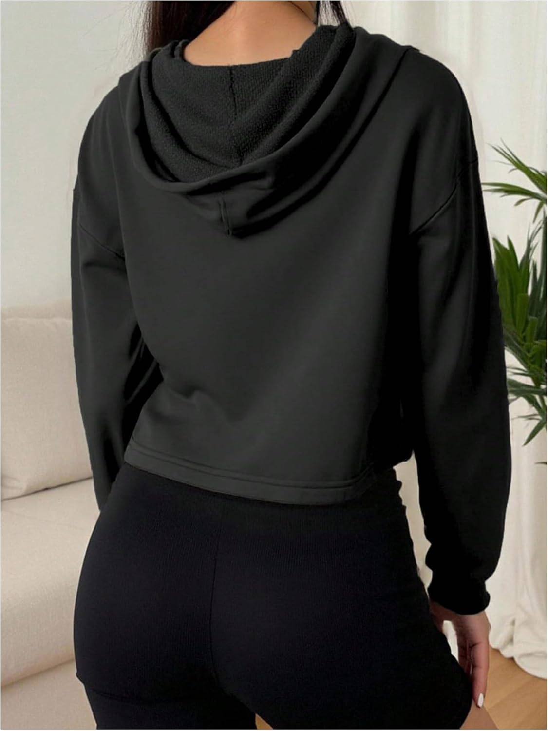 SHENHE Women's Cropped Hoodie Pullover Long Sleeve Workout Casual Crop Top Sweatshirt - Image 3