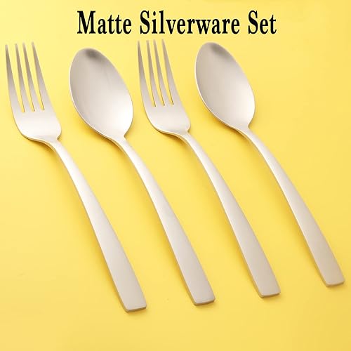 Miniatura 2 de Juego de cubiertos mate para 6 cubiertos gruesos de grado alimenticio, 30 piezas, acero inoxidable, diseño moderno, para el hogar, restaurante,