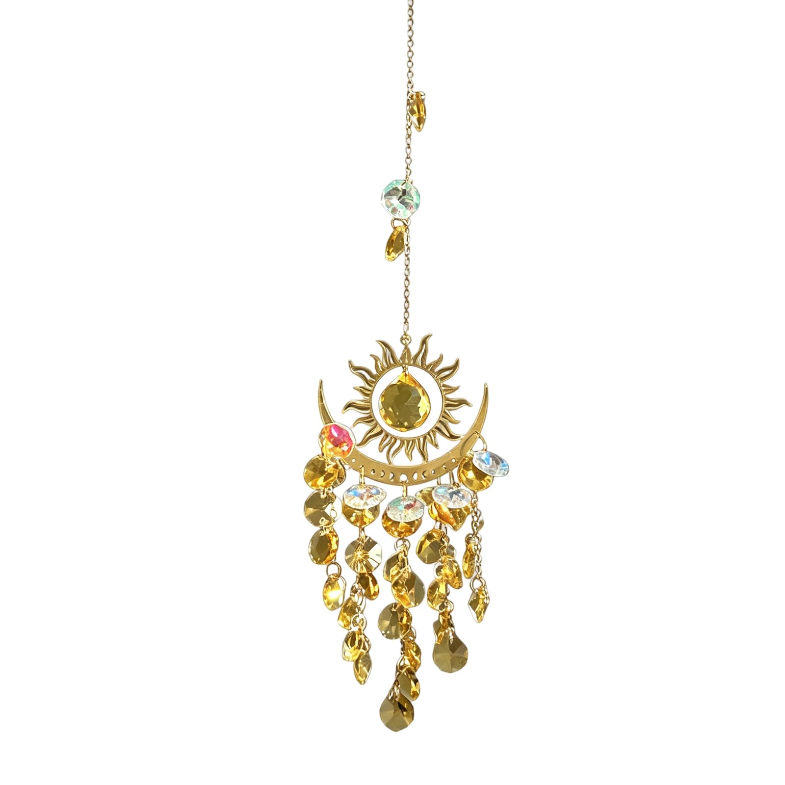 Tfaoys Golden Crystal Sunlight Catchers Moons And Sun Shape Crystal Hanging Ornament Suitable For Indoor Illuminations Calm Wind Toll For Patios