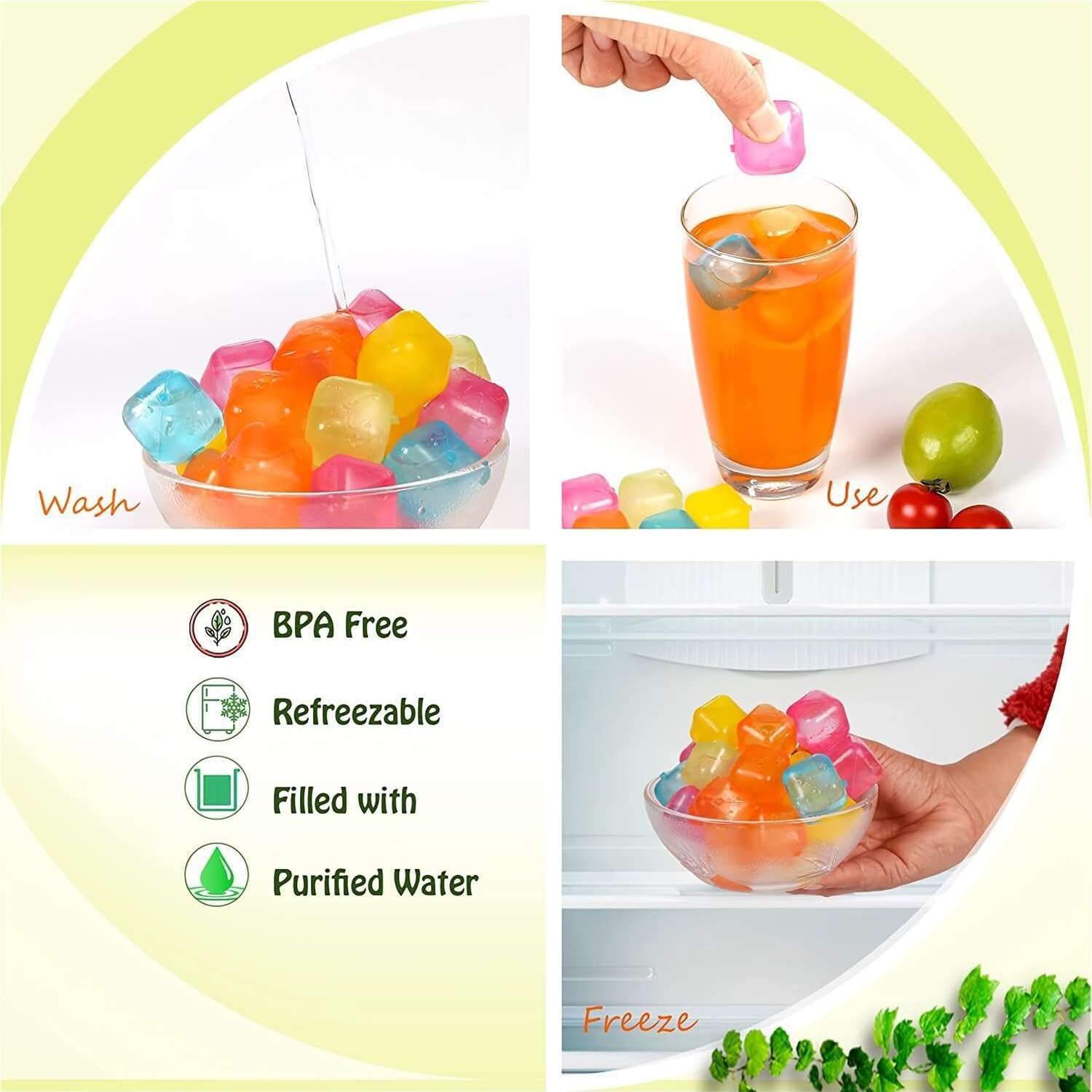 Cubitos de hielo reutilizables sin BPA, juego de 20 piezas de colores, ecológicos para bebidas y cócteles