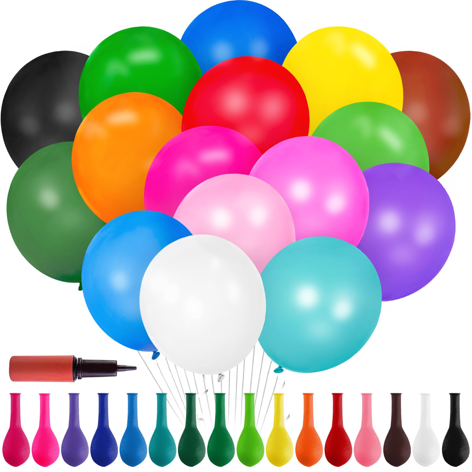 Koogel 110PCS Party Balloons with Pump, Rainbow Balloons Pack 30cm (12") Latex Balloons Birthday Balloons Garland Arch for Kids Birthday Wedding Anniversaries Celebrations 16 Assorted Colours