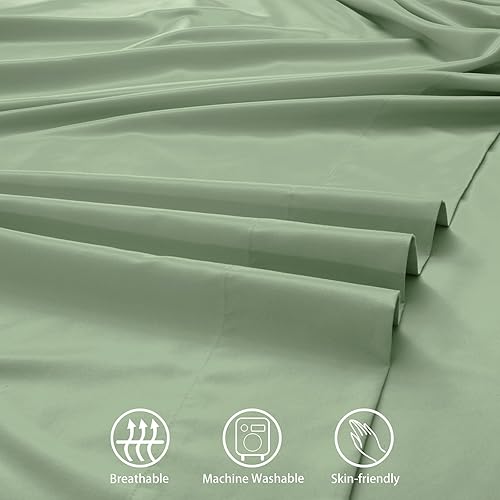 Miniatura 6 de SiinvdaBZX Juego de sábanas tamaño Queen de bolsillo extra profundo, se adapta a colchones de hasta 24 pulgadas de grosor, 4 piezas, color verde